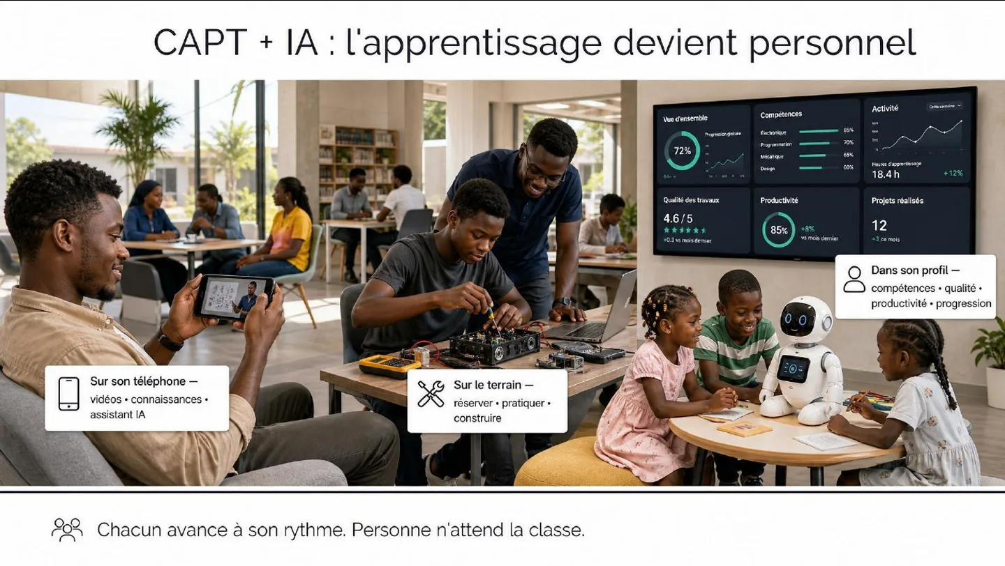 Concept d’apprentissage personnalisé combinant téléphone, terrain et suivi de progression